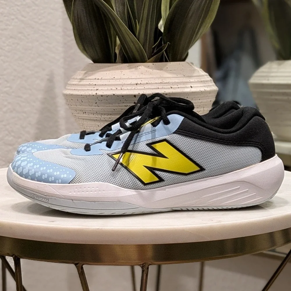 New Balance 696v6 Court Tennis Pickleball Shoes Quarry Blue Firefly Yellow Sz 6